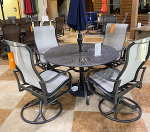 49" Round Cast Aluminum 5 Piece Dining Set