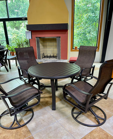 5 Piece 42" Round Aluminum Dining Set- Rich Earth/Embers